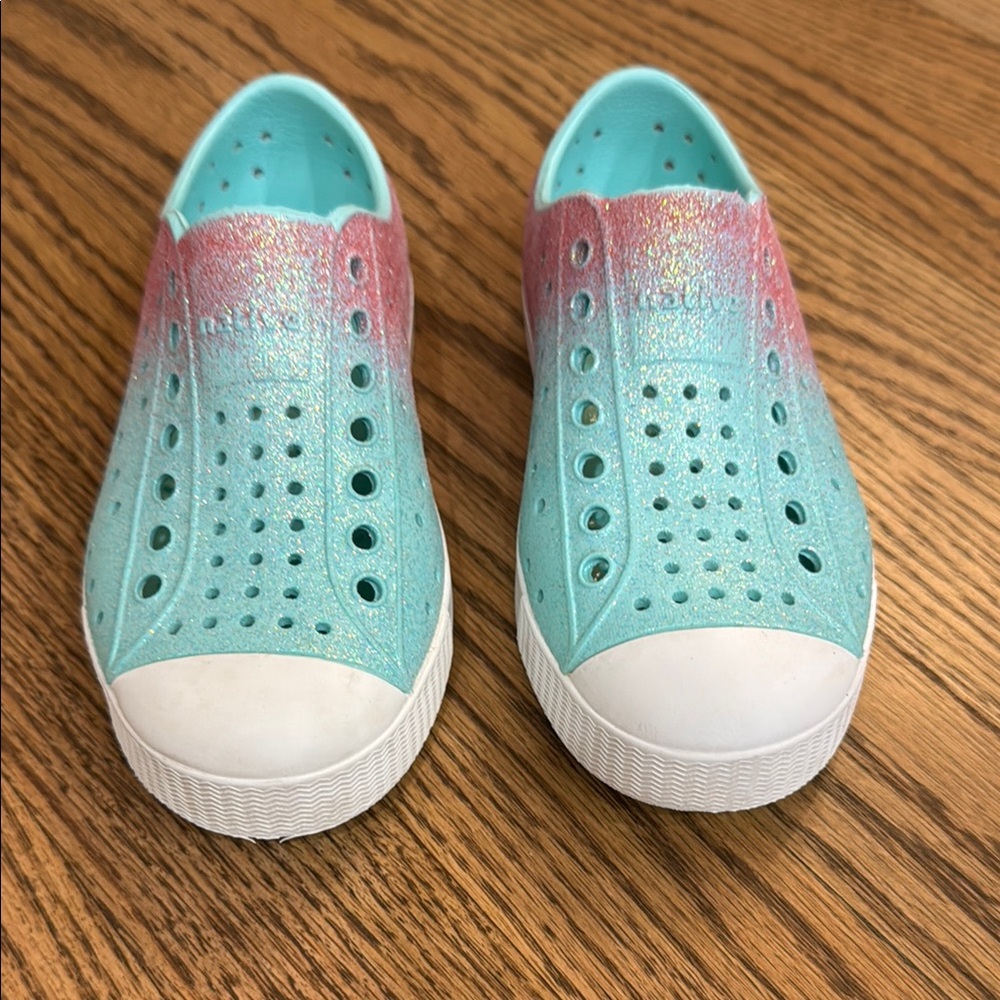 Native Blue and Pink sparkly Shoes size 11